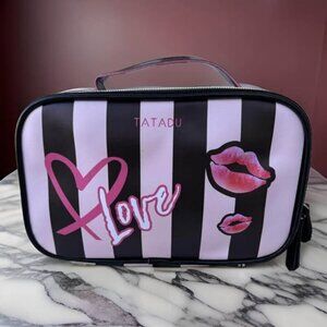 Stripe Black & Pink Make up Bag